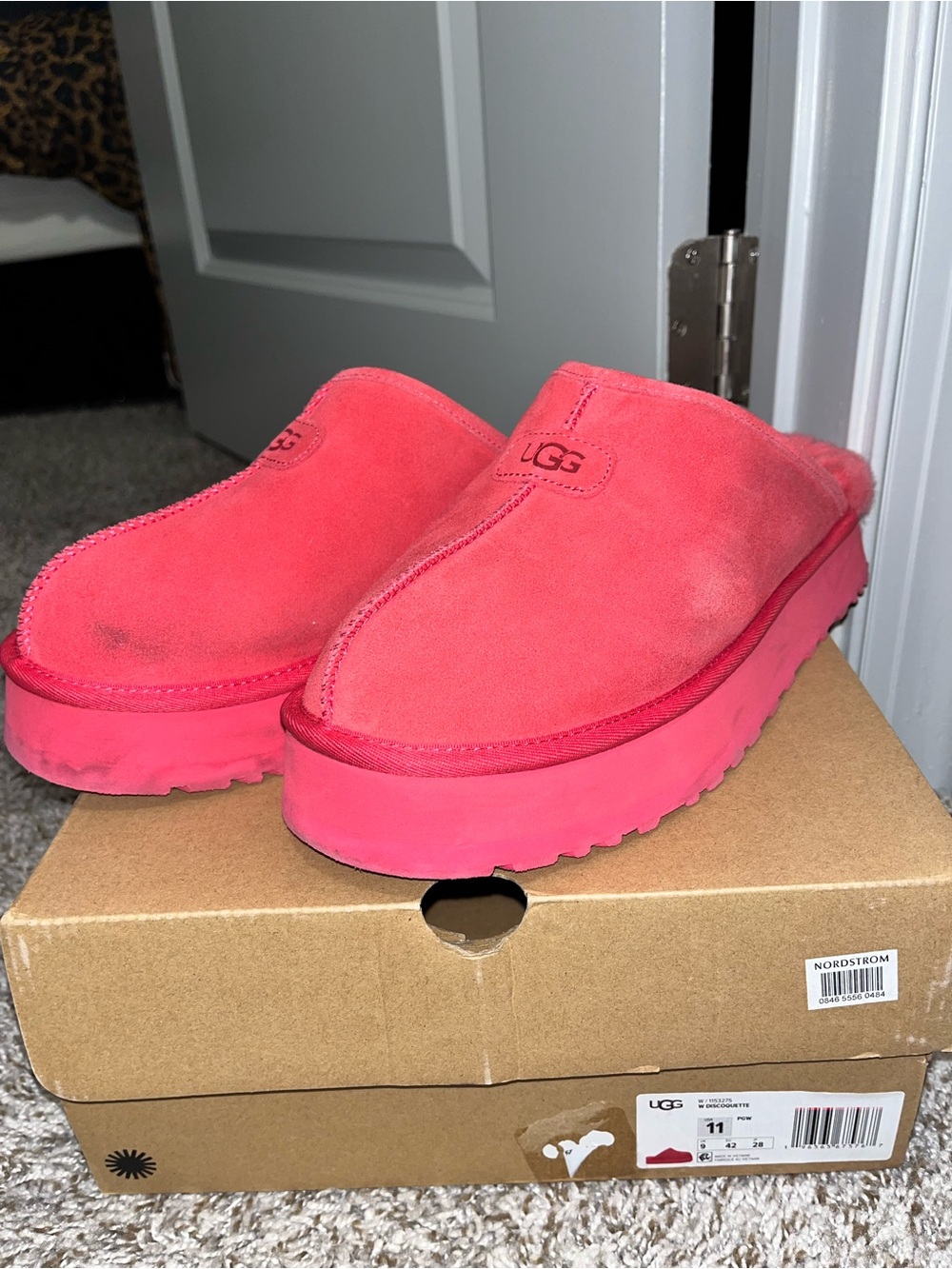 UGG Hot Pink Suede Platform Mule Slippers